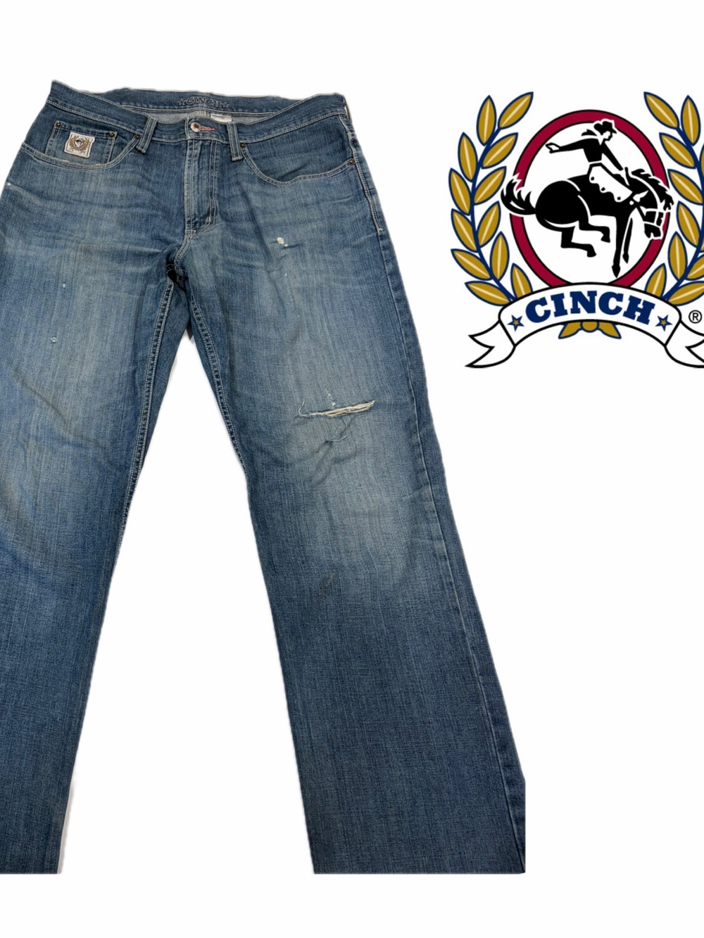 Cinch‎ Men’s Vintage Distressed Medium Blue Straight Jeans